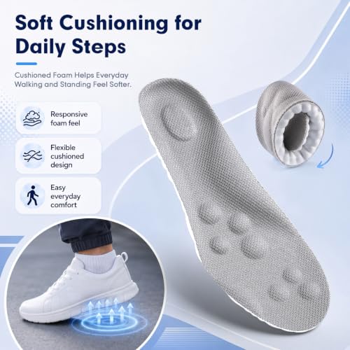 Image of 4D Cloud-Like Comfort Soles for Men - Soft Memory Foam Cushioning Insoles - Trim to Fit Steppers Insoles with Arch Support for Foot Pain Relief and Fatigue Reduction (Gray, US M 14-14.5)