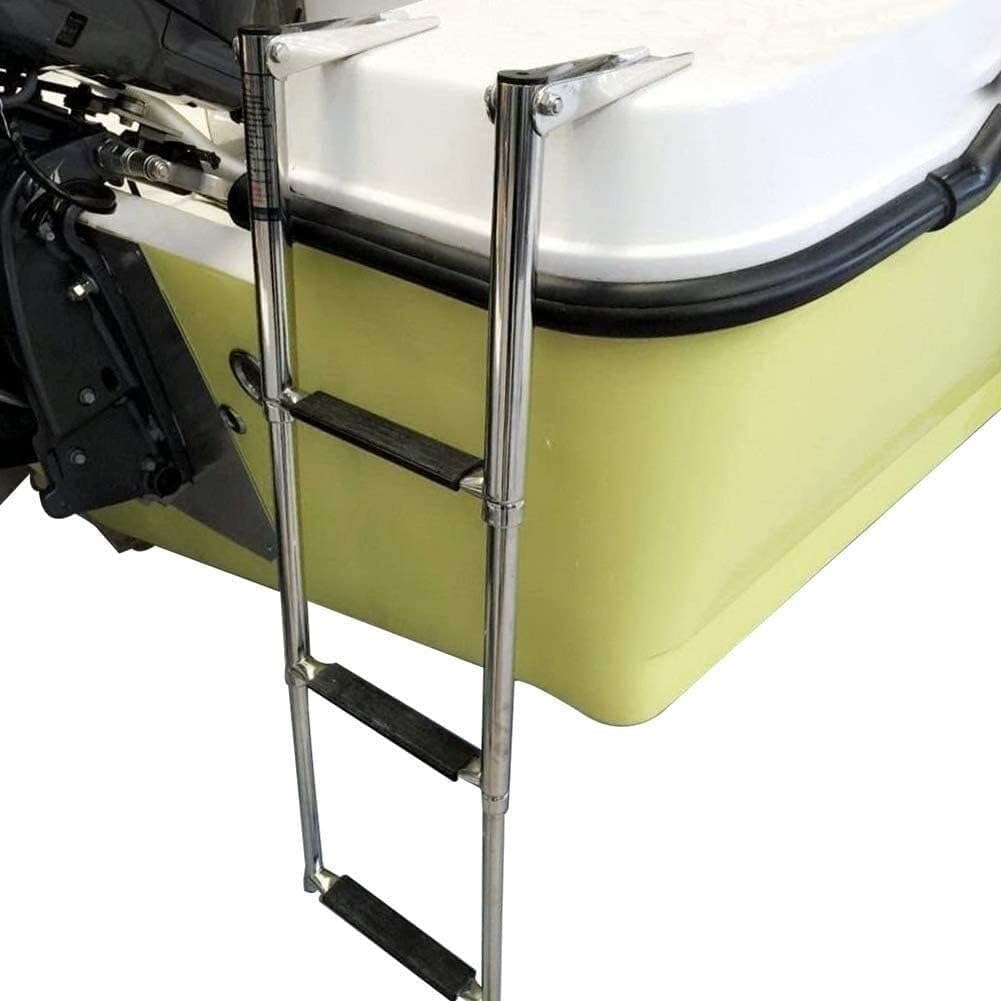 Scaletta pieghevole per barca, 2/3/4 gradini, telescopica, in acciaio inox, con cinghia di fissaggio, capacità di 199,6 kg, monocolore, 3 gradini