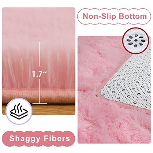 Ompaa Pink 8X10 Feet Large Area Rugs Fluffy Living Room Carpet, Wall To Wall Big Shag Pink Rug For Bedroom Girls Playroom Classroom Nursery Home Office Decor #TOP5