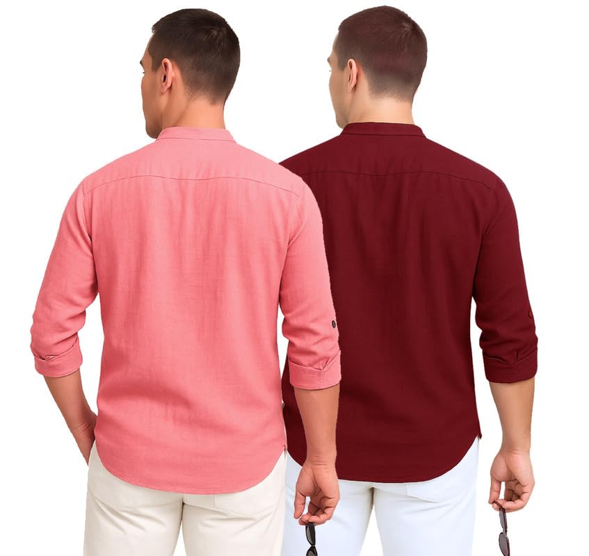 Image of DEELMO Combo of Men's Cotton Blend Solid Regular Fit Full Sleeve Short Kurta | Men's Trendy Short Kurta Pack of 2