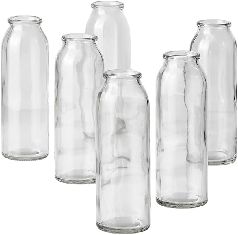 Serene Spaces Living Set of 6 Clear Glass Bud Vases – Ideal for Centerpieces at Weddings and Events – 6.25” Tall & 2” Diameter – Elegant Flower Vases for Home Decor