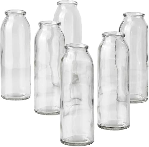 Serene Spaces Living Set of 6 Clear Glass Bud Vases – Ideal for Centerpieces at Weddings and Events – 6.25” Tall & 2” Diameter – Elegant Flower Vases for Home Decor
