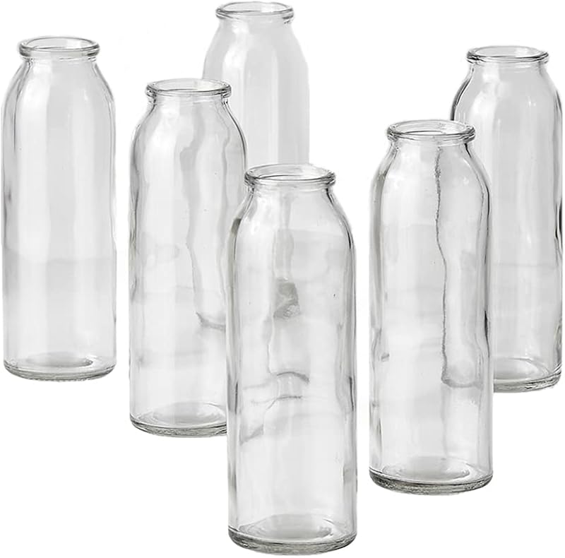 Serene Spaces Living Set of 6 Clear Glass Bud Vases – Ideal for Centerpieces at Weddings and Events – 6.25” Tall & 2” Diameter – Elegant Flower Vases for Home Decor