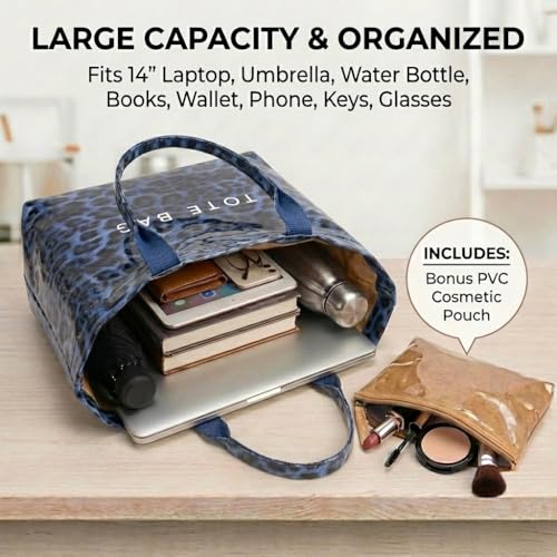 Image of PVC Tote Bag Gifts for Women Large Tote Purse Kraft Paper Letter Print Hobo Handbags for Work Beach Shopping Travel