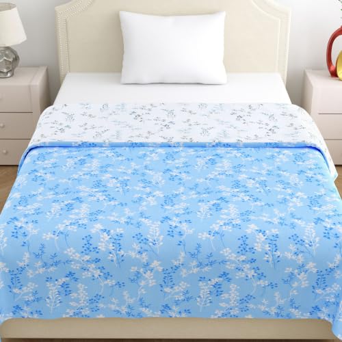 Image of Home Ecstasy 100% Cotton Mulmul Reversible Dohar for Single Bed 210 GSM (56 x 88 inches), Blue