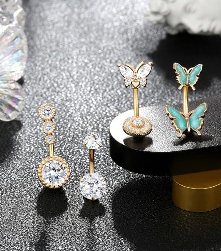 Shakalaka Surgical Steel Belly Button Ring for Women with Cute Butterfly Navel Rings Piercing Jewelry Pack4