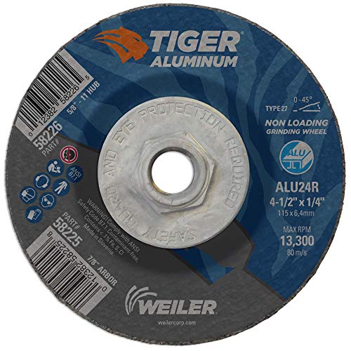 Image of Weiler 58226 4-1 /2 x 1 /4 Tiger Aluminum Type 27 Grinding Wheel ALU24R 5 /8-11 Nut (Pack of 10)