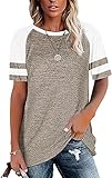 Womens T Shirts Short Sleeve Tunic Tops Loose Crewneck Color Block Casual Tee Shirts Blouses