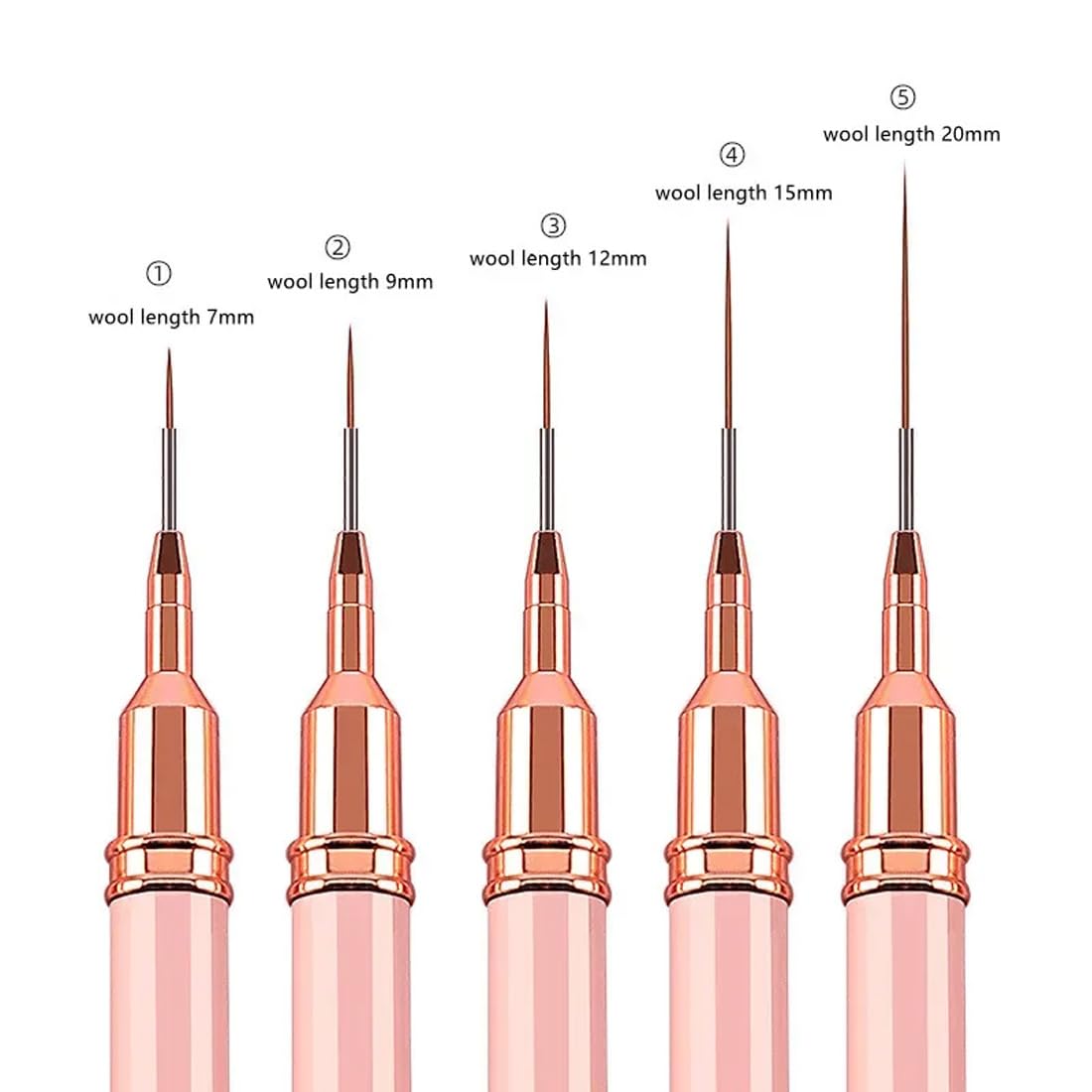 WeddHuis Nail Art Ongles Professionnel, 5 Pièces, Pinceaux Liner Ultra Fin, pour Gel, Peinture Acrylique, UV Construction, Brosses French Set, Nail Art, Liner, French Manucure (7/9/11/15/25 mm)