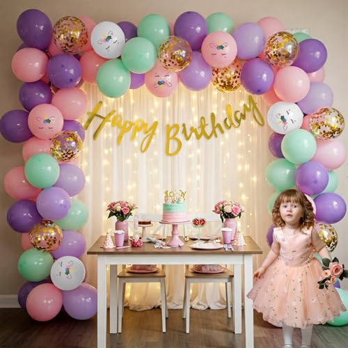 Image of SpecialYou.in Rubber Unicorn Birthday Decorations For Girls With Unicorn Balloon Set, Pastel Purple, Pink, Mint Green Balloons For Decoration, Birthday Decor, Backdrop Curtains For Decoration- 61 Pcs