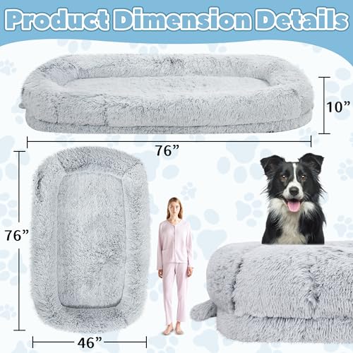 Human Dog Bed for Adults, 46 x 10 x 76 Long Human Size Dog Bed, Removable Cover, Orthopedic Design, [Light Grey]