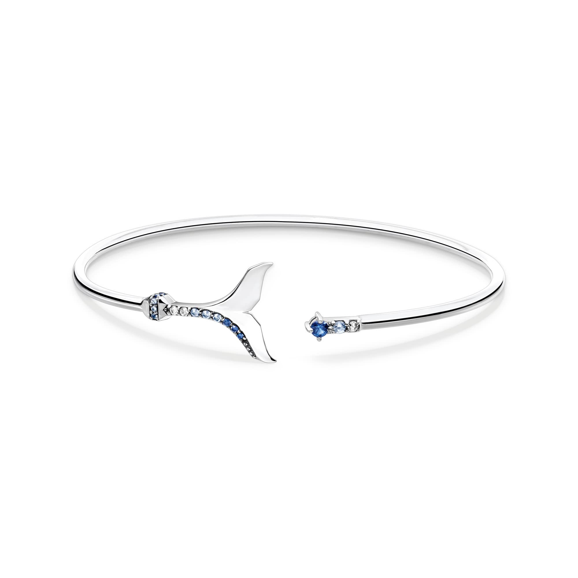 THOMAS SABO Bracciale Donna A Pinna Caudale Con Pietre Blu - Argento Sterling 925 Annerito, Lunghezza 16 Cm - Gioiello Con Zirconia, Simbolo Di Libertà