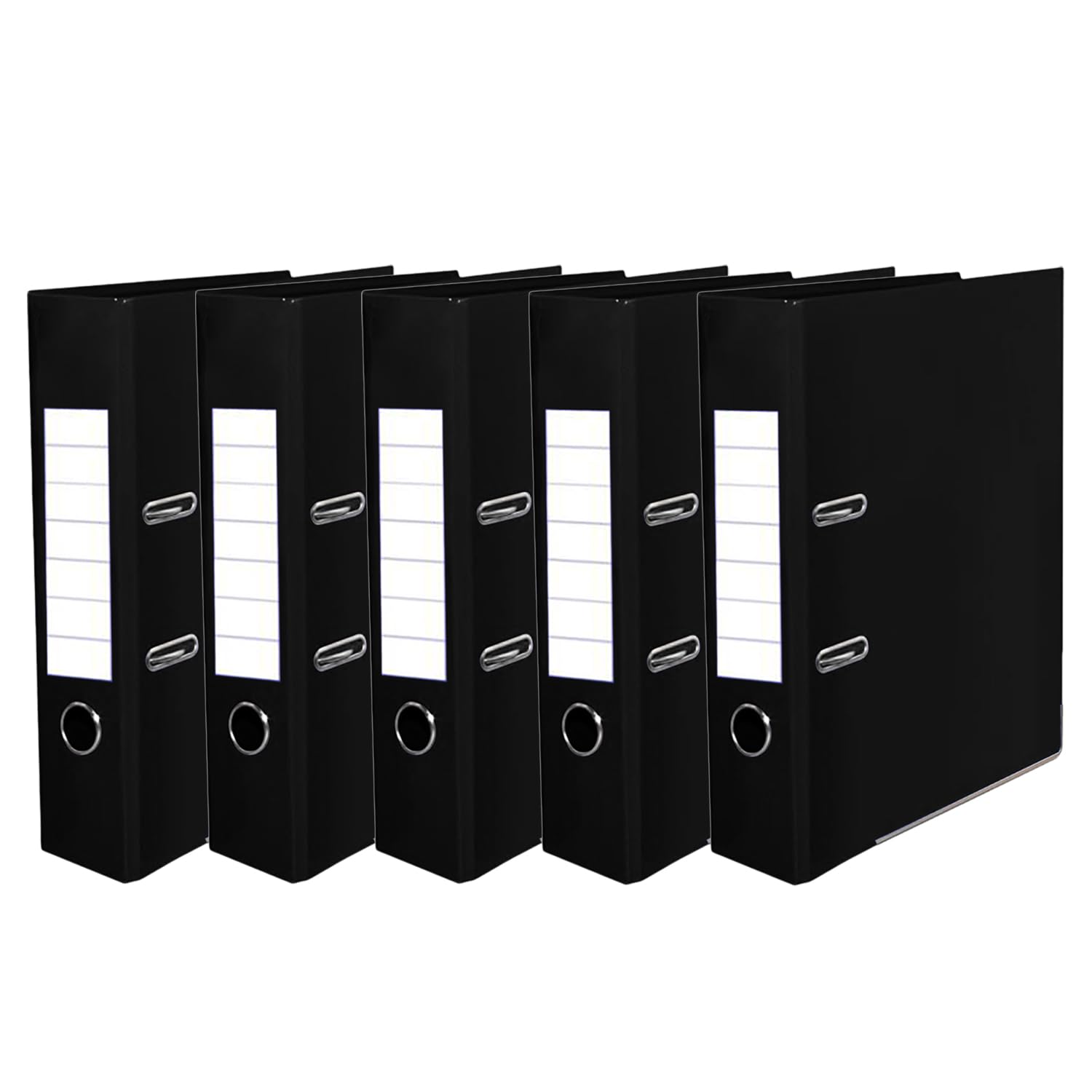 Black A4 Lever Arch File โ 75mm Spine Heavy-Duty Ring Binder Folder with Finger Pull & Plastic Cover, Large Capacity Document Organiser for Office Filing, School Work & Home Paper Storage (Pack of 5)