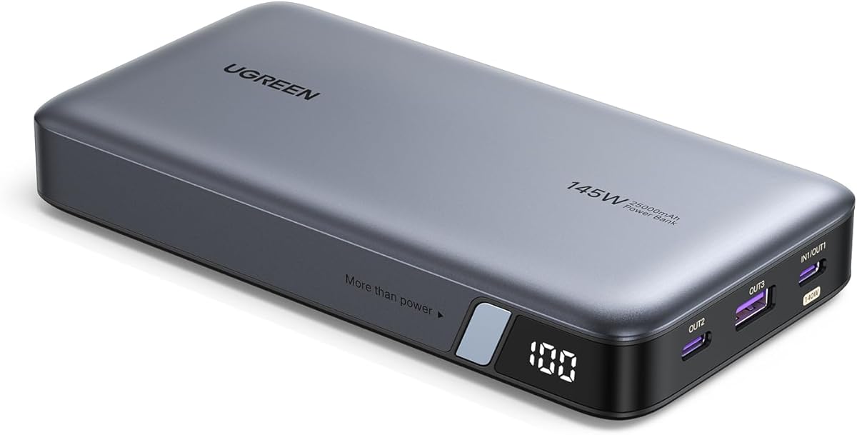 UGREEN Nexode 140W 25000mAh Laptop Power Bank Fast Charging Portable Charger with 3 Ports USB C Power Bank Battery Pack Compatible with Dell, HP, ASUS, iPad, iPhone Air/17/16, Galaxy S25, AirPods
