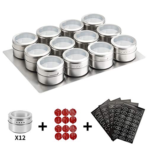 12 Magnetic Spice Tins,Stainless Steel Spice Jar Containers,With Wall Mounted Spice Jars Organizer,New