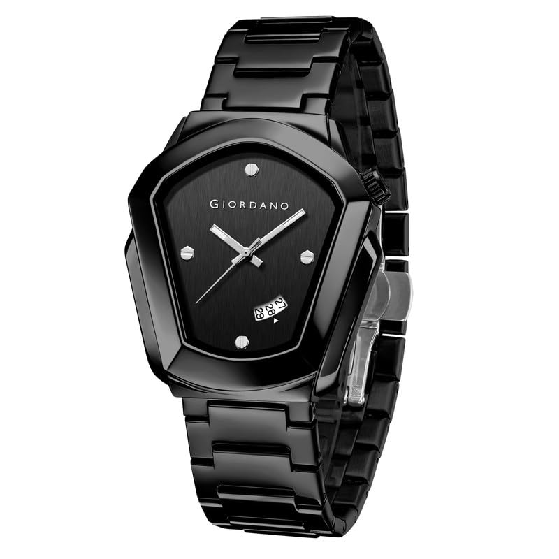 Giordano Elegant Analog Watch for Men with Unique Pentagon Dial, Stainless Steel Strap, Date Display, Water Resistant - GZ-50175-11