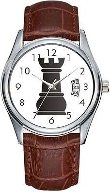 Men Watch Casual Waterproof Quartz Watches Clock Date Classic Business Brown Leather Christmas Wristwatch Black Rock Chess Piece Watch