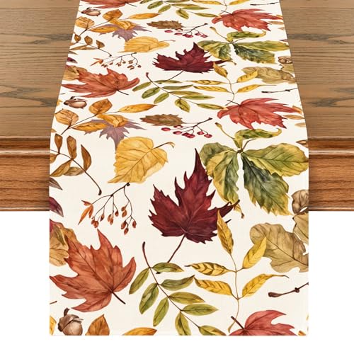 BSITSSS Tischläufer Herbst Herbst Tischläufer Ahornblätter Blätter Farbenfroh TischläuferHerbstlich Table Runner33 x 183cm Tischdecke Läufer für Drinnen Draußen Bauernhaus Herbst Dekor