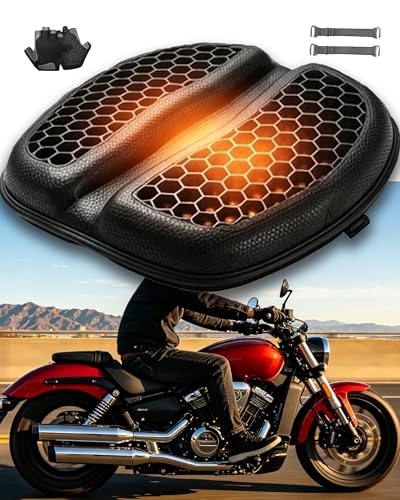 HexRider Motorcycle Seat Cushion HexCushion 3D Honeycomb Tailbone Cutout Pressure Relief Cooling Seat Pad Protect Sensitive Areas Universal Shock Absorbing NonSlip for Long Distance Rides (Black)