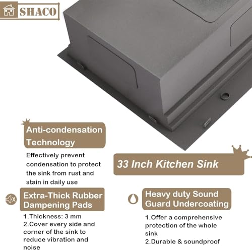Image of SHACO 33x22 Black Drop In Kitchen Sink, 33 Inch Topmount Gunmetal Black Stainless Steel Single Bowl Overmount Double Ledges Workstation Sink with Accessories