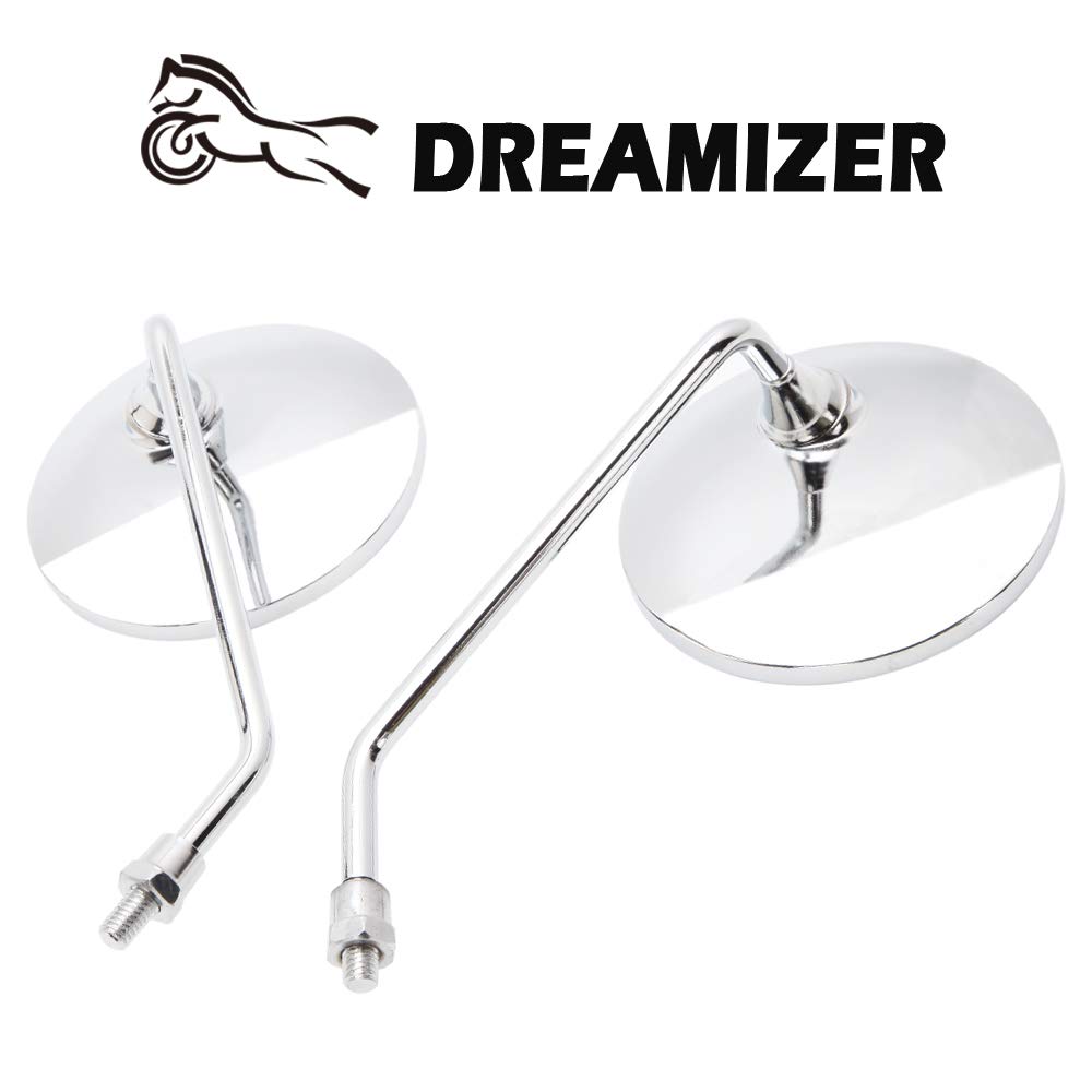 DREAMIZER 10mm Cromo Specchietti Moto, Specchietto Retrovisore Moto per Cafe Racer Shadow Rebel 250 Nighthawk VTX1300 1800 CB500 550 600 650 750 900 1000 Cruiser