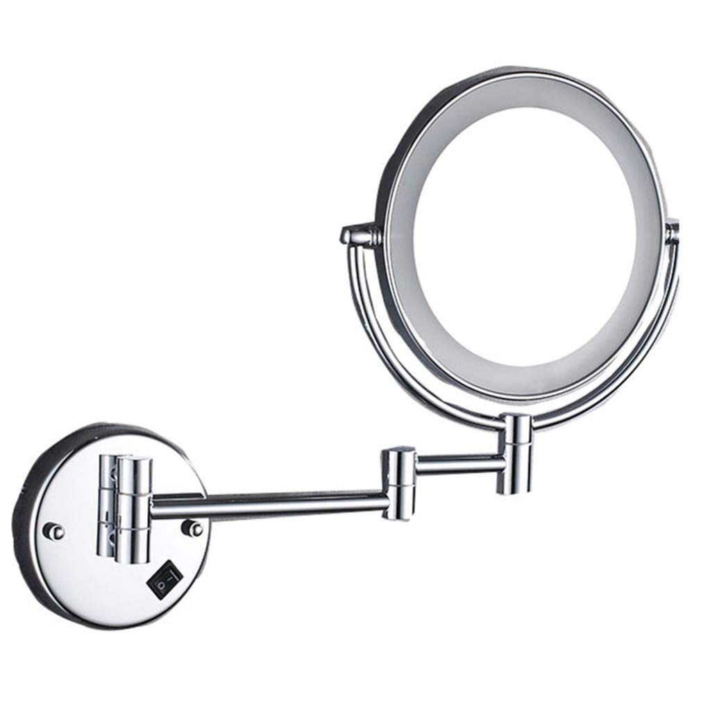 Espejo de tocador de maquillaje con luces, espejo de belleza con aumento de 3X, espejo de baño montado en la pared de dos caras, espejo cosmético giratorio de 360 °, 8 pulgadas, plateado (alimenta