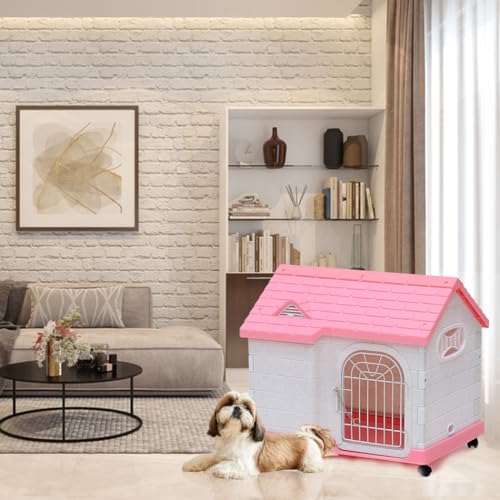 Image of Dear Pet Weatherproof Plastic Dog House 63.5x46x58.5 cm - UV‑Resistant, Insulated, Portable Kennel with Ventilation & Lockable Door - Easy‑Clean Indoor /Outdoor Pet Shelter