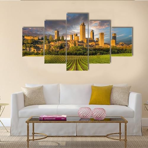 Tableau decoration murale en 5 parties de San Gimignano pour salon