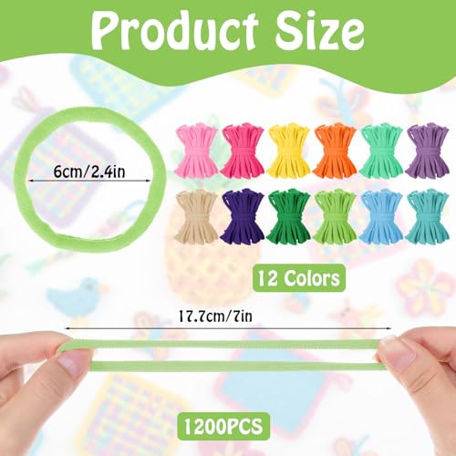 Image of 1200 Pcs Weaving Loom Refill Loops, 7 Inch Colorful Potholder Loops PU Elastic Loom Rubber Bands Colorful DIY Weaving Craft Bands for Kids, Adults, Craft Enthusiasts (12 Colors)