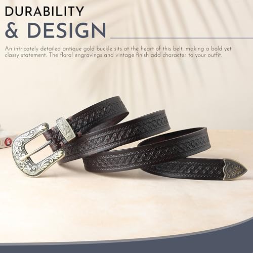 Image of 25mm Genuine Leather Waist Belt for Women - Fancy Vintage Buckle Belt For Jeans | Stylish Adjustable Party Belt For Ladies /Girls /Women | Waist Size 28-44 Inches