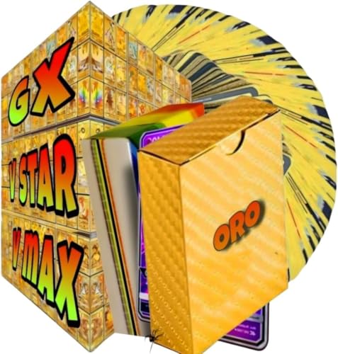 Douer Nuevo 25 Cartas Pok de Lamina con Alto Ataque, Version Español, Material de PVC, Cartas de Colección (Golden)
