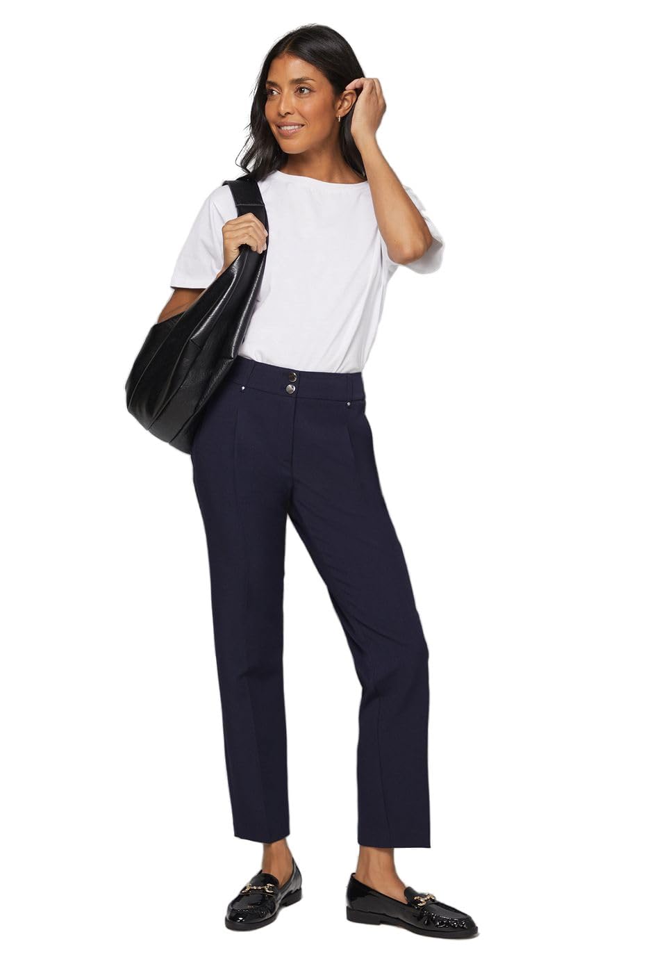 Wallis Women's Navy Smart Tapered Leg Trousers, 16,