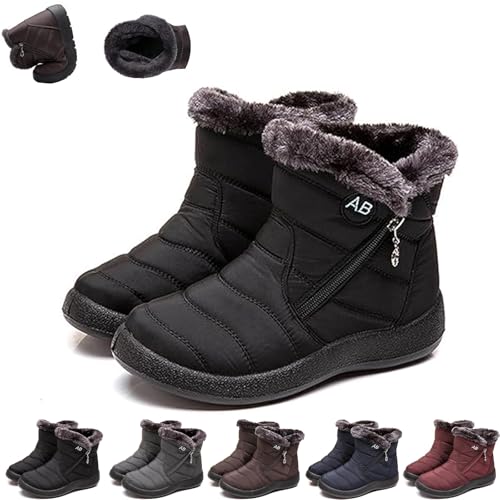 Women's Cozy Winter Waterproof Anti-Slip Orthopedic Boots, Fur Lined Ankle Snow Boot, Outdoor Side Zipper Short Boot