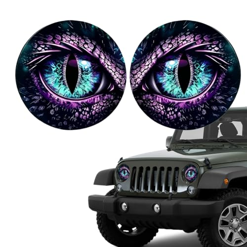 Image of 2PCS Beast Eyes Headlight Decals, 3D Stereo Eyes Headlight Decal Stickers, Car Body Window Bumper Decoration Stickers, Car Accessories Round Headlight Decal for Jeep Wrangler (Purple /Animal Eyes)