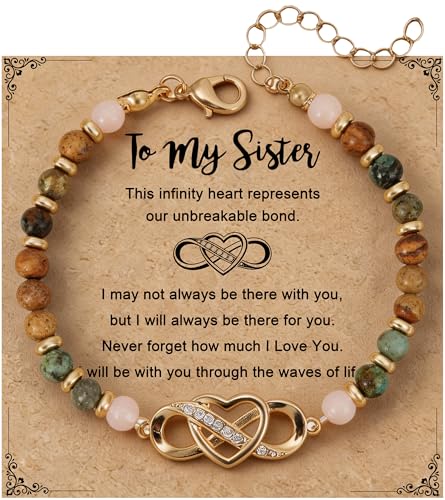 HugMemories Infinity Love Sister Bracelets for Women Natural Stone Beaded Bracelets Sister Gifts Birthday Christmas Thank You Mothers Day Gift for Her Gold