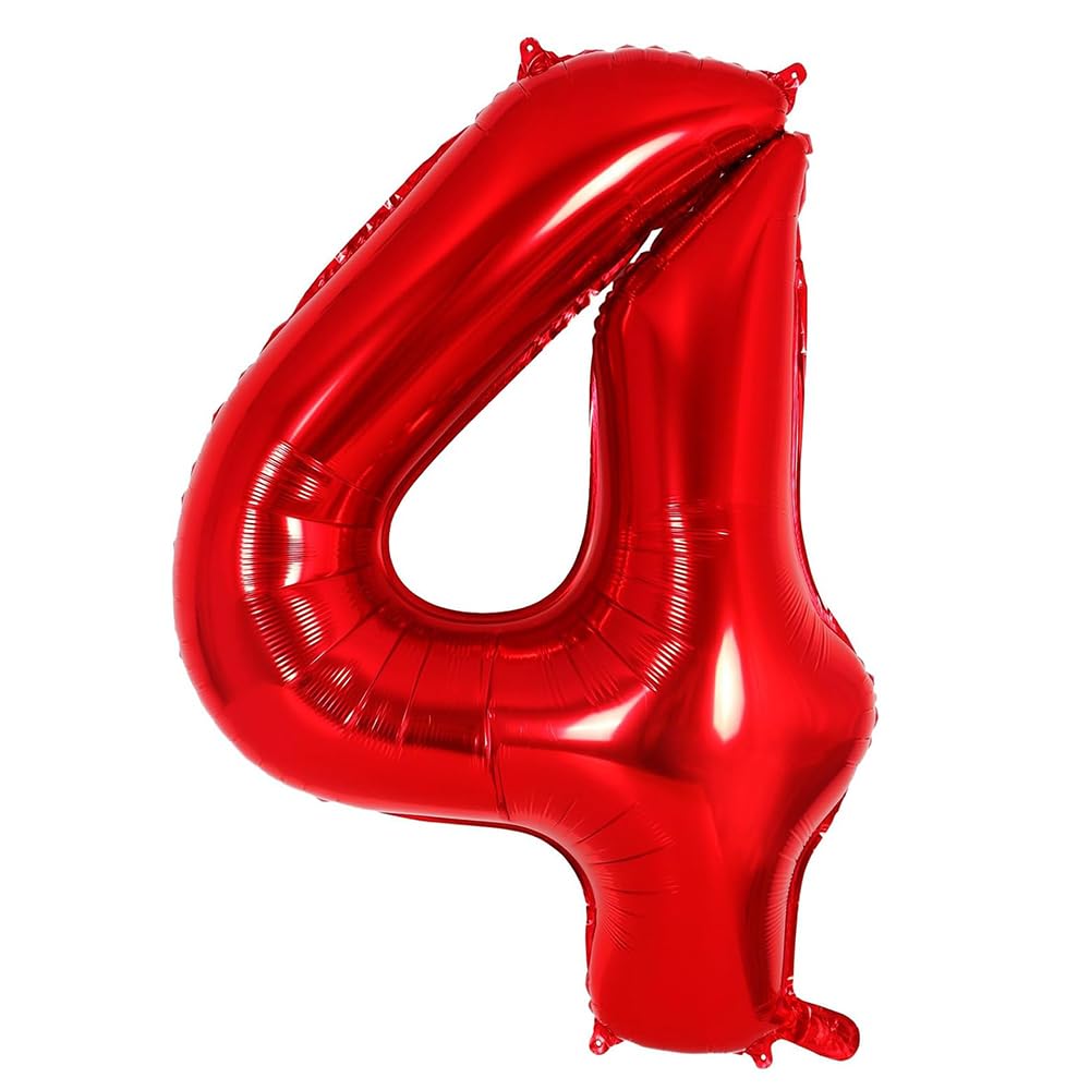 Foil Globo Número 4 Rojo 40" (101cm), Inflable Helio o aire, Gigante Numeros 0-9, 10-19, 20-29, 30-100, Grande Globos Decoración para La Boda Aniversario y Cumpleaños Fiestas