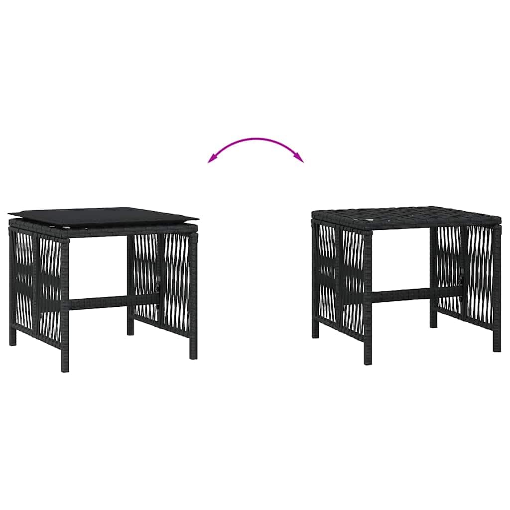 vidaXL Lot de 4 Tabourets de Jardin avec Coussins, Chaises de Patio, Sièges de Terrasse, Meubles d'Extérieur Arrière-Cour, Noir Résine Tressée