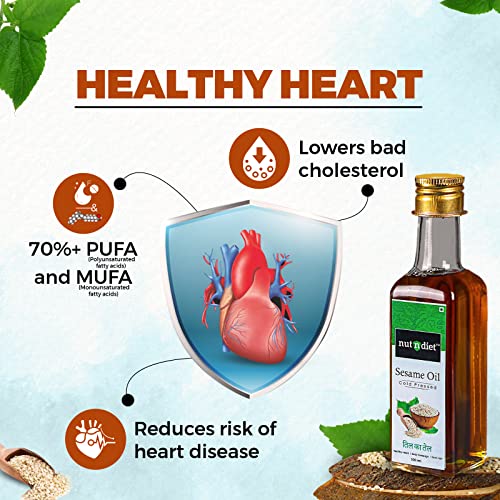 Image of nutndiet Cold Pressed Sesame Oi (100% Cold Pressed (Kacchi Ghani) usingCold press Kolhu /Chekku) (Til ka Tel | तिल का तेल |Ellenne | ಎಳ್ಳೆಣ್ಣೆ) | Can (500ml)