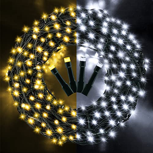 AmyHomie White Christmas Lights, 108Ft 300LED Warm White to White Fairy String Lights, End to End Connectable, Outdoor & Indoor Halloween Decor