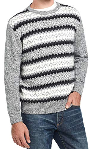 Weatherproof Mens Sweater Large Crewneck Fair Isle Ski Gray L