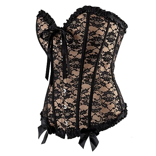 Hengzhifeng Corsetto Halloween Donna Elegante Bustino Corsetti Top (EUR 44-46,Beige)