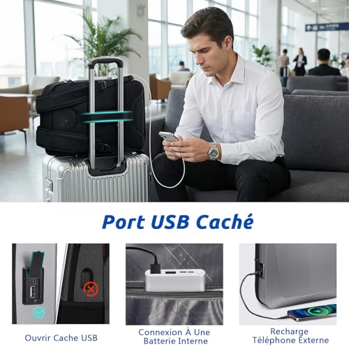 VARLIVOO Hommes Sac à Dos avec USB Port Daypack Ordinateur Portable 15.6" Pouces Antivol Mot Passe Verrouiller Sacs D'école École Collège Entreprise Travail Université Voyager Polyester Argent – vue 5