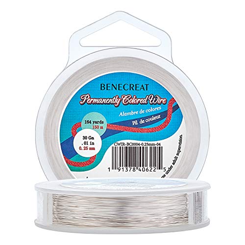 BENECREAT 30-Gauge Silver Jewelry Wire (164 Yards) - Tarnish Resistant Thin Copper Wire for Beading Crafting DIY Jewelry Making
