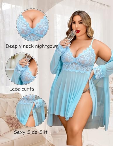 Image of Avidlove Plus Size Lingerie Sexy Lingerie Set Women's Exotic Nightgowns Lace Chemise Lingerie Side Slit Nightdress