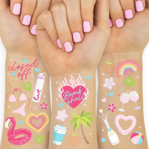 xo Fetti Beach Party Tattoos - 66 Temporary Tattoos | Bachelorette Summer Party Tropical Pool Party Beach Favors Girly