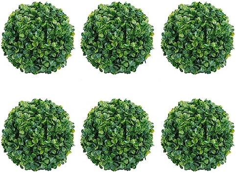 AILANDA 6 PCS 7 inch 8 Layers Artificial Plant Topiary Ball Outdoor UV Resistant Faux Boxwood Decorative Balls for Backyard, Balcony, Garden, Wedding and Home Décor (Dark Green)