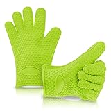 Silicone Heat Resistant Oven Mitts Gloves Potholder For Kitchen/Barbeque - Green - New