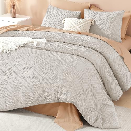 Image of Litanika Super King Comforter Linen Grey, 3 Pieces Tufted Boho Farmhouse Bedding Comforter Set, Lightweight Fluffy All Season Comforter Set (120x120In Comforter & 2 Pillowcases)