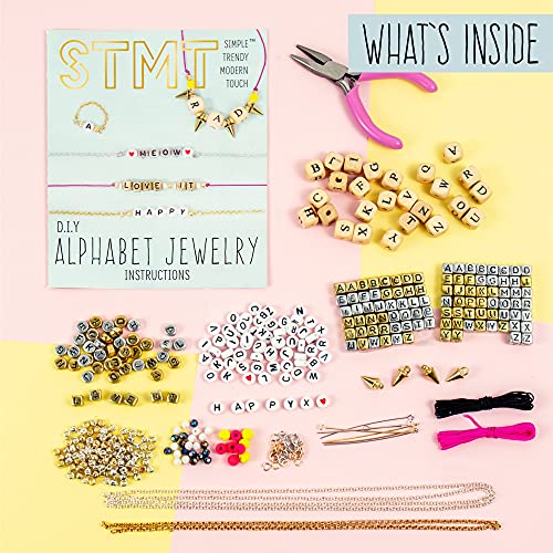 STMT-DIY-Alphabet-Jewelry-Set-Design-10-Premium-Personalized-VSCO-Girl-Bracelets-Necklaces-Accessories-Bead-Kit-for-Friendship-Bracelets-DIY-ABC-Jewelry-Great-for-Kids-Teens-Ages-8-9-10-11