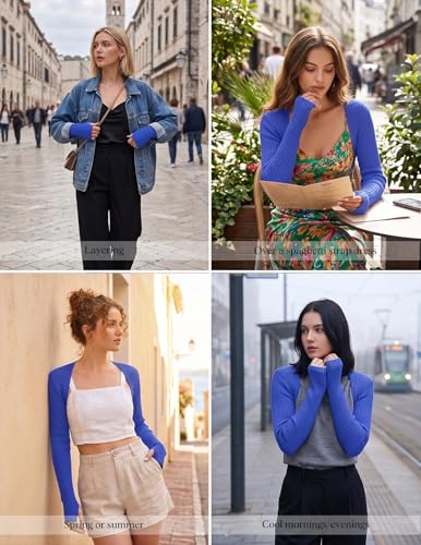 Image of Women's Long Sleeve Shrug Sweaters Knit Bolero Shoulder Open Cropped Cardigan